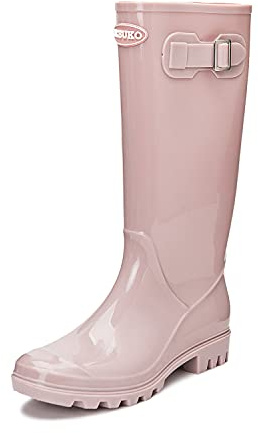 DKSUKO Women's Tall Rain Boots Garden Boots Waterproof Wellington Rubber Boots (8 B(M) US, Pink)