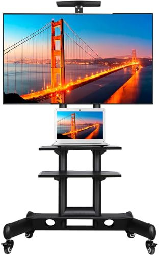 Yaheetech TV Ständer rollbar, TV Standfuß mit Ablageflächen, Fernsehständer höhenverstellbar, TV Wagen für 32-75 Zoll Fernseher, max VESA 600x400 mm, für Flach & Curved TV bis zu max 50 kg
