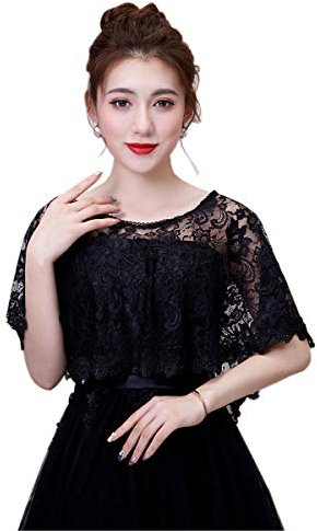 ACVIP Sommer Stola Damen Umhang Cape Spitzenblumen Schal für Hochzeitskleider Partykleider Abendkleid(Schwarz)
