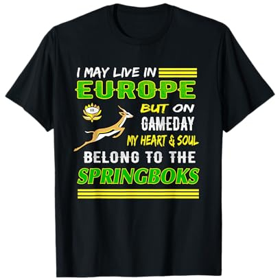 Faf Challenge European Springbok Bokke South Africa Rugby Fan T-Shirt, Herren, Damen, Unisex Kinder, Grün, Small, Halbarm, V-Ausschnitt, T-Shirt, Rugby Fan T-Shirt, Schwarz