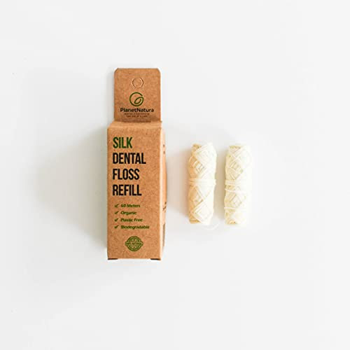 PlanetNatura seda natural con sabor a menta, relleno dental 100% ecológico, relleno de hilo biodegradable, 60 metros de hilo dental orgánico