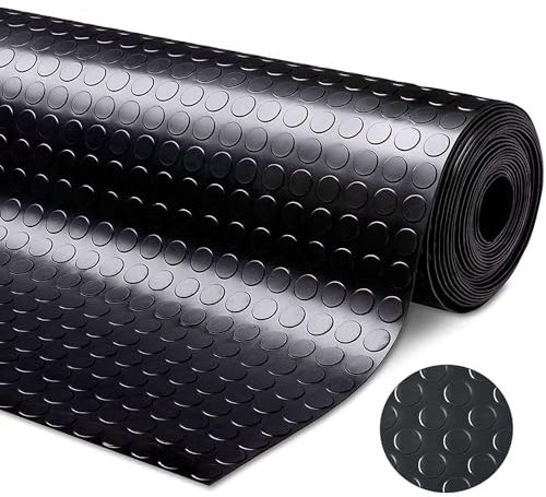 tonchean Garage Floor Mat Rubber Matting Roll 5x1M Coin Flooring Roll 3mm Thick Non-slip Gym Mat Heavy Duty Checker Plate Matting Waterproof Insulation Mat for Gym Shed Van Garage Workshop