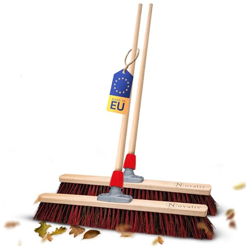 Novaliv 2 x Besen mit Holzstiel 60 cm I Arenga-Elaston Kehrbesen Gartenbesen I Industriebesen Straßenbesen