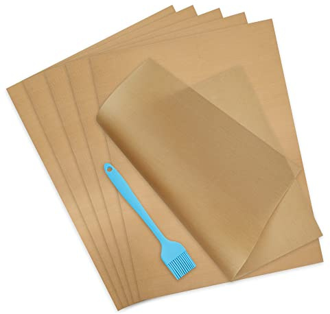 BieFuDan 6 Sheets Baking Mats Non Stick Reusable,Oil Brush,Baking Mat Sheet Baking Tray Liner Set 30 * 40cm, Professional Quality,Nontoxic CookingMat,Reusable Non Stick Oven Liner
