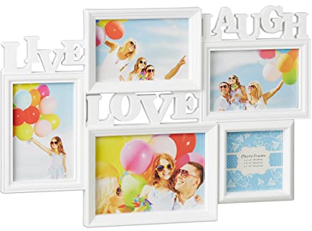 Relaxdays Bilderrahmen Live Love Laugh 2er Set, weiß | 3D Collage mehrere Fotos, HxB: 31 x 45,5 cm
