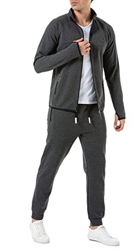 Redbridge Chándal de entrenamiento deportivo de dos piezas con chaqueta con cremallera y pantalones de chándal para fitness y ocio, gris oscuro, XL