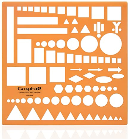 GRAPH'IT Nato-standard mall - idealisk kartläggning och diagram - 87 geometriska former - mjuk och hållbar akryl - geografisk stencil material - spår, ritning - multifunktionell