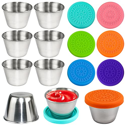 GMMG Salatdressing Behälter 6er-Set 70ml Ketchup-Dose Saucen Behälter Edelstahl Lebensmittelbehälter mit Deckel