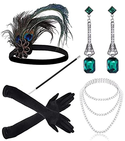 JIAJIAYI 1920s Kostüm Damen Flapper Accessoires Set (Grün)