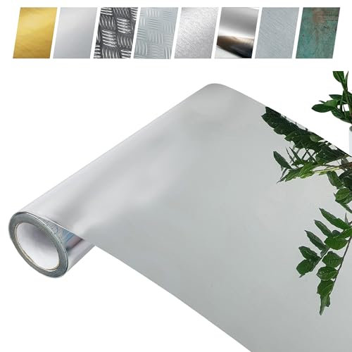 DecoMeister Papel Autoadhesivo Efecto Espejo Cromado Plata Para Armarios Lámina Adhesiva Metálica Para Cocina Muebles Vinilo Permanente Para Puertas Paredes Película Para Forrar Rollo 45 x 100 cm