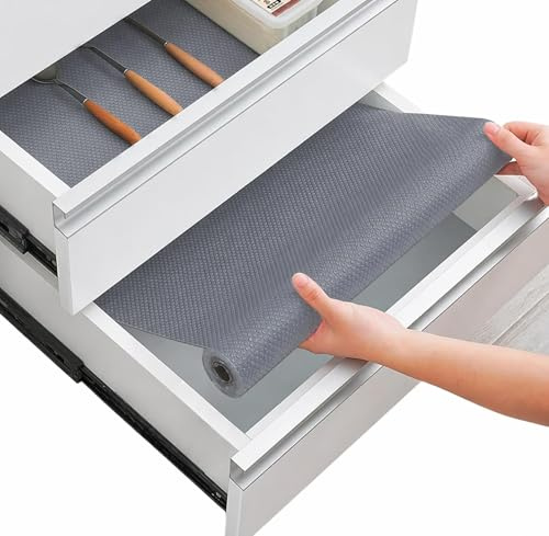 Schubladenmatte von Linda's Essentials (30 x 500 cm) - Antirutschmatte Schubladen Schrankfolie Schrankpapier abwaschbar, Kühlschrank Folie die Schubladen und Regale sauber hält - Zuschneidbar (grau)