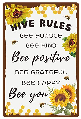 CREATCABIN Metal Tin Sign Vintage Bee Sunflowers Hanging Wall Art Decor Retro Funny Painting Plate Plaques with Quotes for Garden Home Bedroom Living Room Bathroom Yard Farmhouse Pub Bar 8 x 12inch