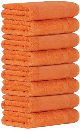 Luckytowel Handtücher Set 50x100 cm – Oeko-TEX Handtuch-Set aus 100% Baumwolle mit 600 g/m² – Frottiertücher mit Aufhängeschlaufe – flauschig & saugstark – Frottee Handtuchset – 8er Pack Orange