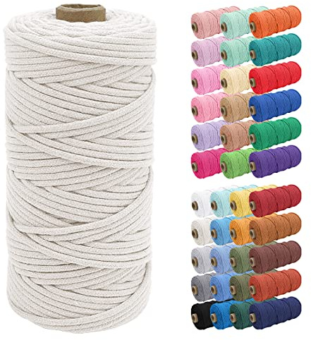 Uiopa Baumwollkordel 3mm x 100m, Makramee Garn Geflochten Baumwollgarn mit Kern, Baumwollseil Natürlicher Rope Garn für Taschen, Wandbehänge, Pflanzenaufhänger, DIY Handwerk