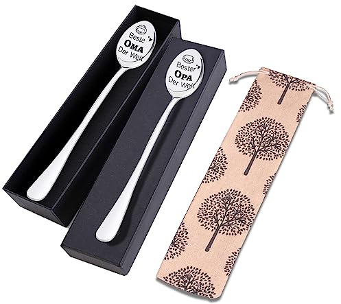 Oma und Opa Geschenke - 2 Stücke Kaffeelöffel Mit Gravur Beste Oma und Opa Der Welt - Edelstahl Lang für Großeltern Weihnachten