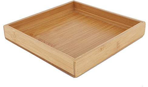 Bandeja de Servicio de Madera Natural, Bandeja de Desayuno Rectangular de Madera para Alimentos, Bebidas, Almacenamiento, Fiesta, Boda, Picnic(19,3x19,3x3cm)