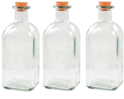 Acan Tradineur - Pack de 3 Botellas de Cristal, frascas con tapón de Corcho, Recargable, con diseño Tradicional, Capacidad 1 litro, licores, Vino, Aguardiente