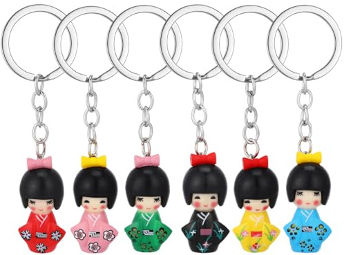 STOBOK 6 Piezas Japonesas Kimono Muñeca Llavero Kimono Kokeshi Muñeca Geisha Llavero Figura Geisha Colgante