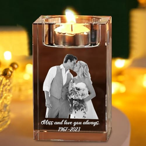 Personalisierter 3D-Foto-Kristall-Kerzenhalter, individuelle Gravur, Kristall-Kandelaber mit eigenem Bildtext, Jahrestag, Weihnachten, Geburtstag, Geschenke für Vater, Mutter, Ihn, Sie (weiß)