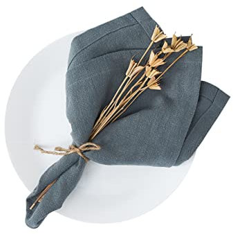 Linen Napkins Leinen Stoffservietten Set von 6,40x40cm,Waschbar Weich Langlebige Tischservietten, 80% Leinen 20% Baumwollstoff Servietten für Partys Weihnachten Thanksgiving Hochzeite Blau
