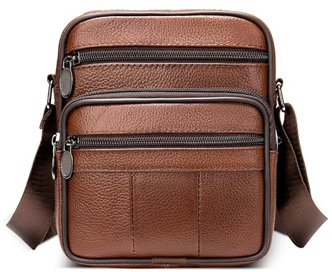 VARLIVOO Retro Umhängetasche Herren Echtes Leder Klein Schultertasche Business Crossbody Tasche Casual Seitentasche Mini Messenger Bag für Arbeite Reise Sport Männer Handytasche Braun A