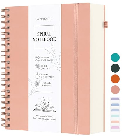 Notizbuch A4 liniert - Spiral Notizbücher 320 Blatt/160 Seiten, Dickes Tagebuch mit 1 Rücktasche und Hochwertigem Hardcover für Frauen und Männer im Büro oder in der Schule, 21,6 x 28,8 cm - Rosa