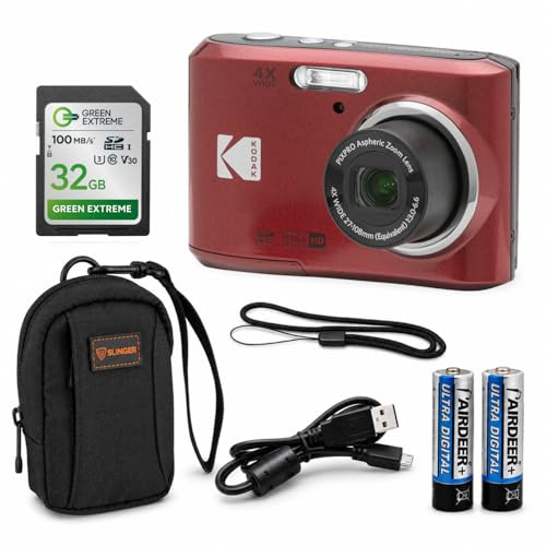 Kodak PIXPRO FZ45 Friendly Zoom 16MP Full HD Digital Camera, Red, Bundle with 32GB Memory Card and Camera Bag
