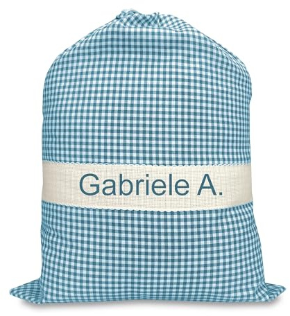 Tex family Gestickter und personalisierter Kindergartentasche, Maße: 34 x 48 cm, kariert, Türkis