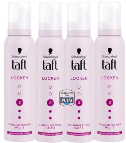 4 STÜCK X Mit Pufai Grocery, Taft Schaumfestiger Locken Haltegrad 3, Haarschaum für langanhaltende Locken, vegane Formel Spray Haarspray 150 Mililiter