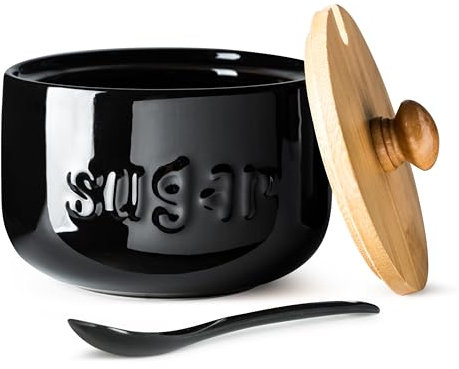 LYEOBOH Azucarera – Sucrier noir avec couvercle et cuillère – Pot à sucre pour bar à café – Pot en céramique avec couvercle – Bol à sucre pour comptoir – 500 ml – Azucarera pour cuisine