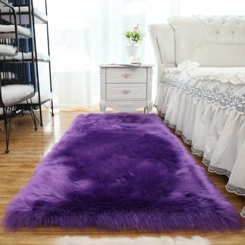 Tomifine Faux Tappeto di Pelle di Pecora, Lana Agnello Imitazione ﻿Tappeti Pelliccia Sintetica Decorativa, Adatto per Tappeto per Soggiorno, Tappetino per il Letto (100 x 200 cm,Viola)