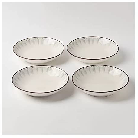 Juego de 6 platos hondos redondos de cerámica blanca para cocina y restaurante, diseño vintage con forma de línea simple, ideal para el hogar, comedor, lavavajillas