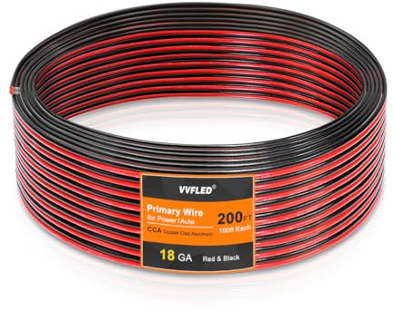 18 Gauge Electrical Wire Cable 100FT, Flexible Red Black 2 Conductors Automotive CCA Wire, 18 AWG 2 Cord Low Voltage Extension Wire Cable for Strip Light Speaker DC 12V