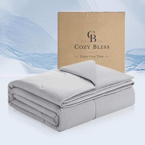 Cozy Bliss Sorona® Kühldecke, Doppelgröße, Viskose, Naturfaser, wendbar, seidig, glatt, Kühldecke mit Q-Max>0,45 für heiße Schläfer und Nachtschweiß, kühles Grau, 172,7 x 228,6 cm