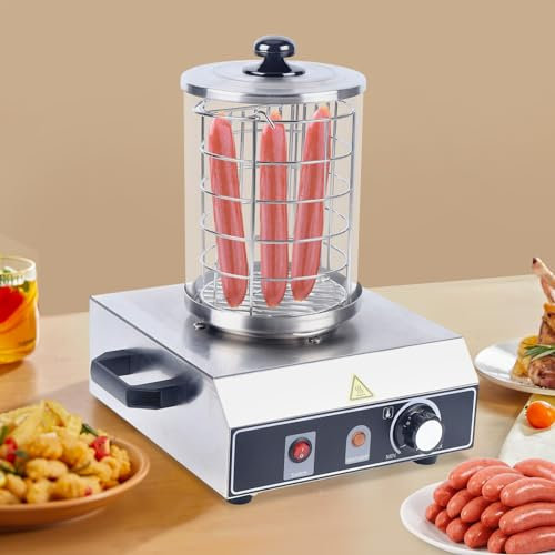 Chauffe-saucisses professionnel en acier inoxydable - 350 W - Avec cylindre en verre et cage en acier inoxydable - Température réglable de 30 à 85 °C