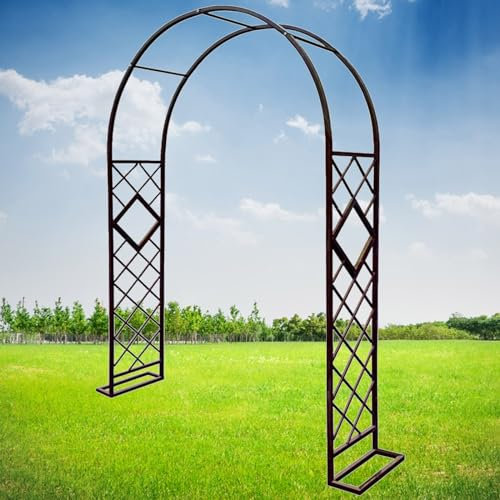 Grande arche de jardin en acier pour plantes grimpantes, extérieur, intérieur, pelouse, terrasse, jardin, écurie, tonnelle de jardin (marron, 240 x 230 cm)