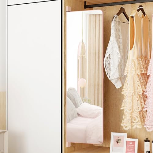 Miroir pleine longueur pour porte de placard - Miroir coulissant et rotatif - Décoration d'intérieur - Or rose - 110 x 35 cm