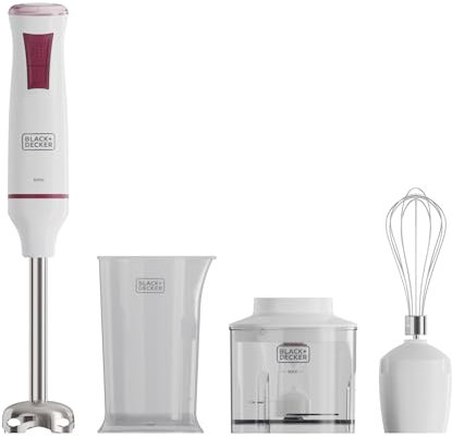 Black+Decker - Frullatore a Immersione BXHBA601E | 600W | 20 Velocità | Funzione Turbo | Lame in Acciaio Inox | Design Anti-Schizzi | Accessori Smontabili e Lavabili in Lavastoviglie | Senza BPA