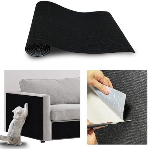 JSUDQR Selbstklebend Kratzmatte Katze 40x200cm Schwarz Kratzteppich Katze Kratzschutz Sofa für Sofa, Möbel, Tür, Wand