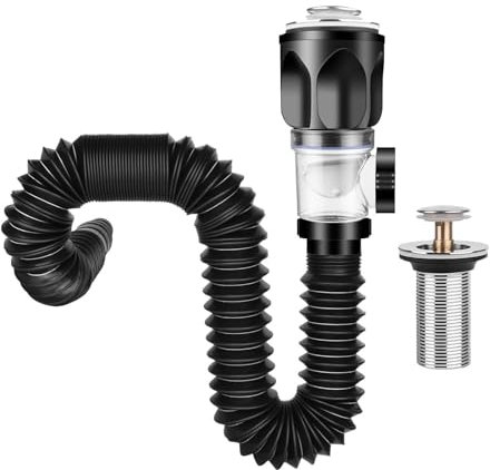 Siphon Abflussrohr-Kit für Waschbecken Abfluss, Waschbecken Ablaufgarnitur mit Flexibler Ablaufschlauch,Abfluss Waschbecken Kit für Badezimmer Küchenspüle,Geruchsdicht und Auslaufsicher, 295–985 mm
