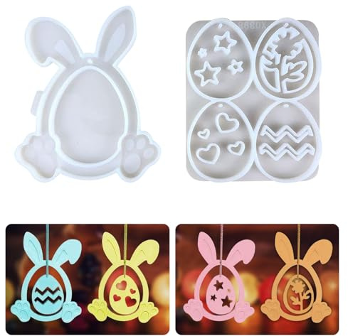 Ctxtqtdt 5 Stück Silikonform Ostern, Gießformen Silikon Osterhase, 3D Gips Gießen Formen Hasen Ostereier Anhänger Kerzen für DIY Handwerk Ostern Dekoration (A)
