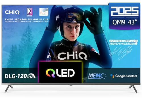 CHIQ U43QM9G Fernseher 43 Zoll (108 cm), 4K UHD, QLED, HDR10, DLG 120Hz, MEMC, Google TV, Dolby Audio, DBX-TV, Triple Tuner, WLAN, 2.4G/5G, Google Assistant, Schwarz, 2025