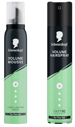 Schwarzkopf Mousse Volume 200ml, Hold Level 4, for Fine Hair, Prevents Blow-Dry Damage, Non-Sticky and Schwarzkopf Hairspray Volume 250ml, Hold Level 4, for Fine Hair, Volume Hairspray
