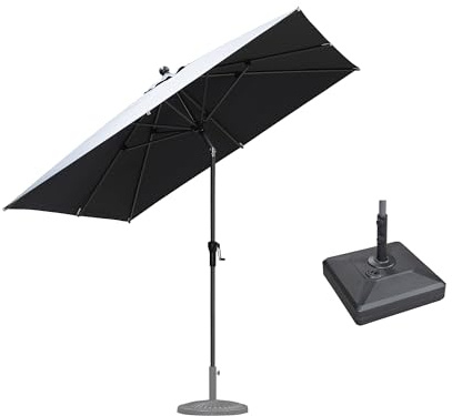 PURPLE LEAF Sonnenschirm mit Schirmständer 250 × 250 cm Knickbar, Grau | 200 g/㎡ UV-Schutz Polyester, Robustes Aluminium, Knickfunktion, Aluguss-Griff, 8 stabile Stahlrippen, Terrasse, Marktschirm