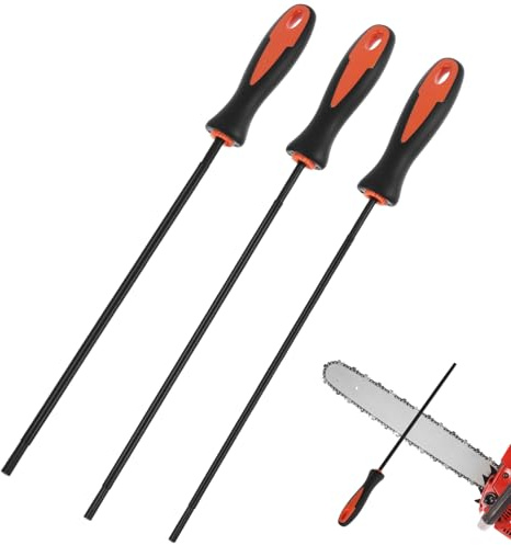 QWORK® 3 Piezas Afilado de motosierras, afilador cadena motosierra acero al carbono 4,0 mm/4,8 mm/5,5 mm, limas redondas, para motosierras
