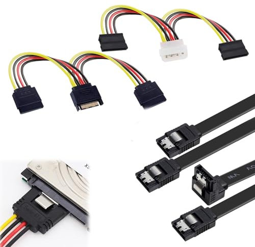 ZFRITP 4PCS Cavo sata e alimentazione Kit Alimentazione SATA，Cavo di prolunga splitter per disco rigido SATA ssd Interno,15 pin maschio a 15 pin doppia presa.