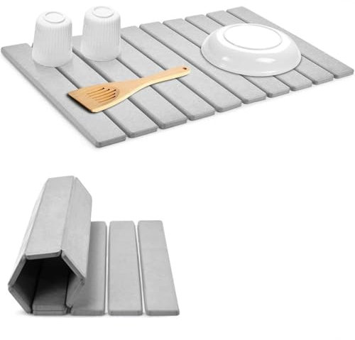 Ahhzyys Alfombra de Secado de Piedra 40 * 30cm de Cocina Absorbente sin Deslizamiento, Plegable para Fregadero y encimera (seco rápido)