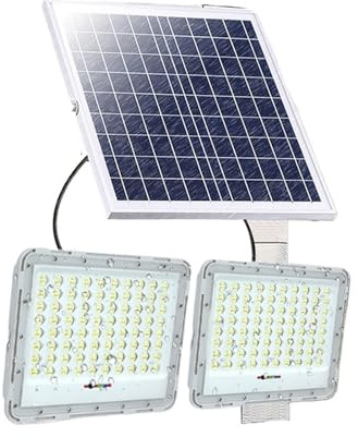 BASSFLY Lampe Solaire Exterieur, 2000W 2 tête lumières solaires extérieur LED de jardin réflecteur bâtiments de jardin lumière du soleil lampe étanche projecteur applique murale d'urnce