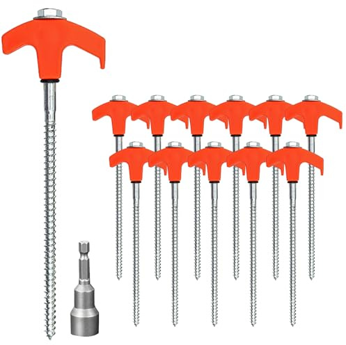Zyluniy 12x Picchetti per Tenda, 1 Bussola Esagonale, Chiodi da Terra in Acciaio Avvitamento, Picchetti per Tende Girevoli con Filettatura per Terreni Duri, Campeggio, Tenda da Sole