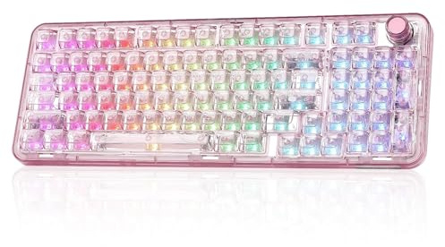 YUNZII X98 Clavier Mécanique sans Fil, Clavier Gaming QMK/Via, Trimode BT5.0/2,4 Ghz/USB-C, Switch Pré-lubrifiés Rétroéclairé RGB pour Win/Mac (Rose, Snow Switch)